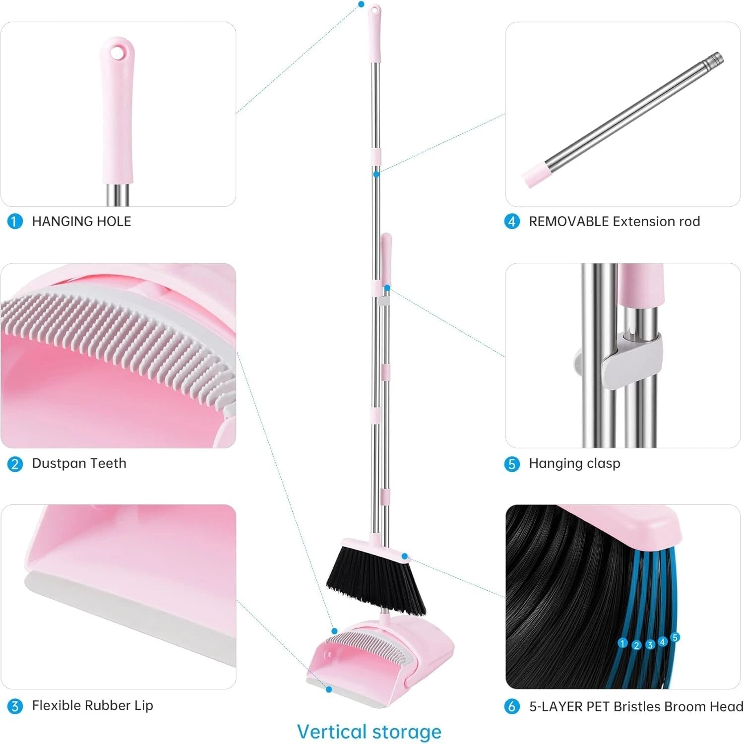 Broom and Dustpan Set House Brooms for Sweeping Indoor Collapsible and Combo