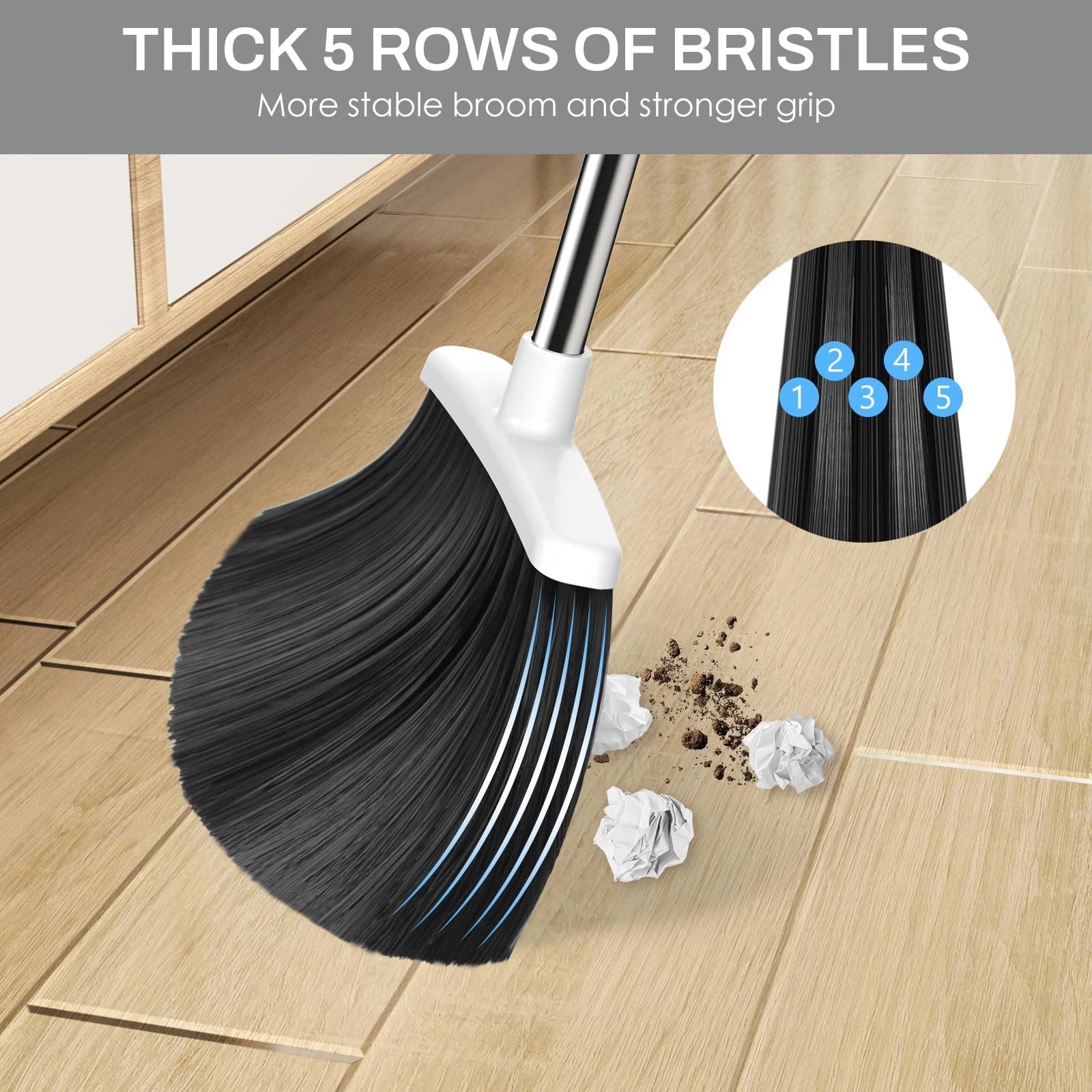 Broom and Dustpan Set for Home, 51-in Long Adjustable Handle Angle Broom and ...