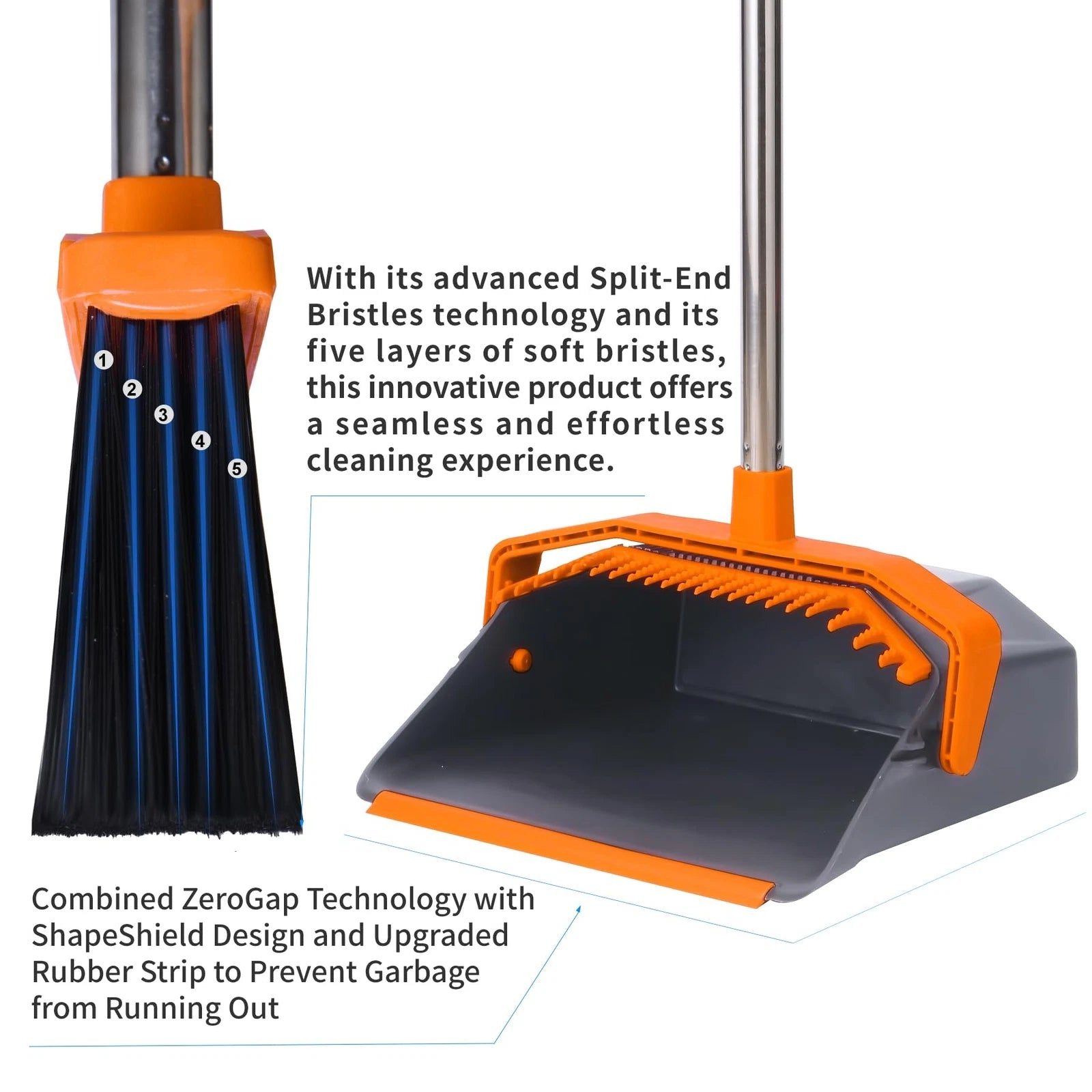 Broom And Dustpan Set Large Brooms And Dust Pans With 51'' Long Handle Upright B