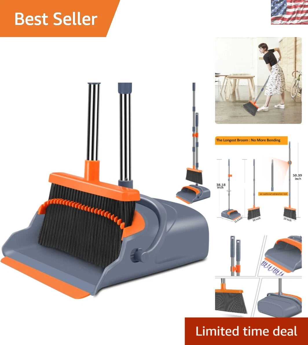 Innovative Upright Broom and Dustpan with Self-Cleaning Teeth for Efficiency