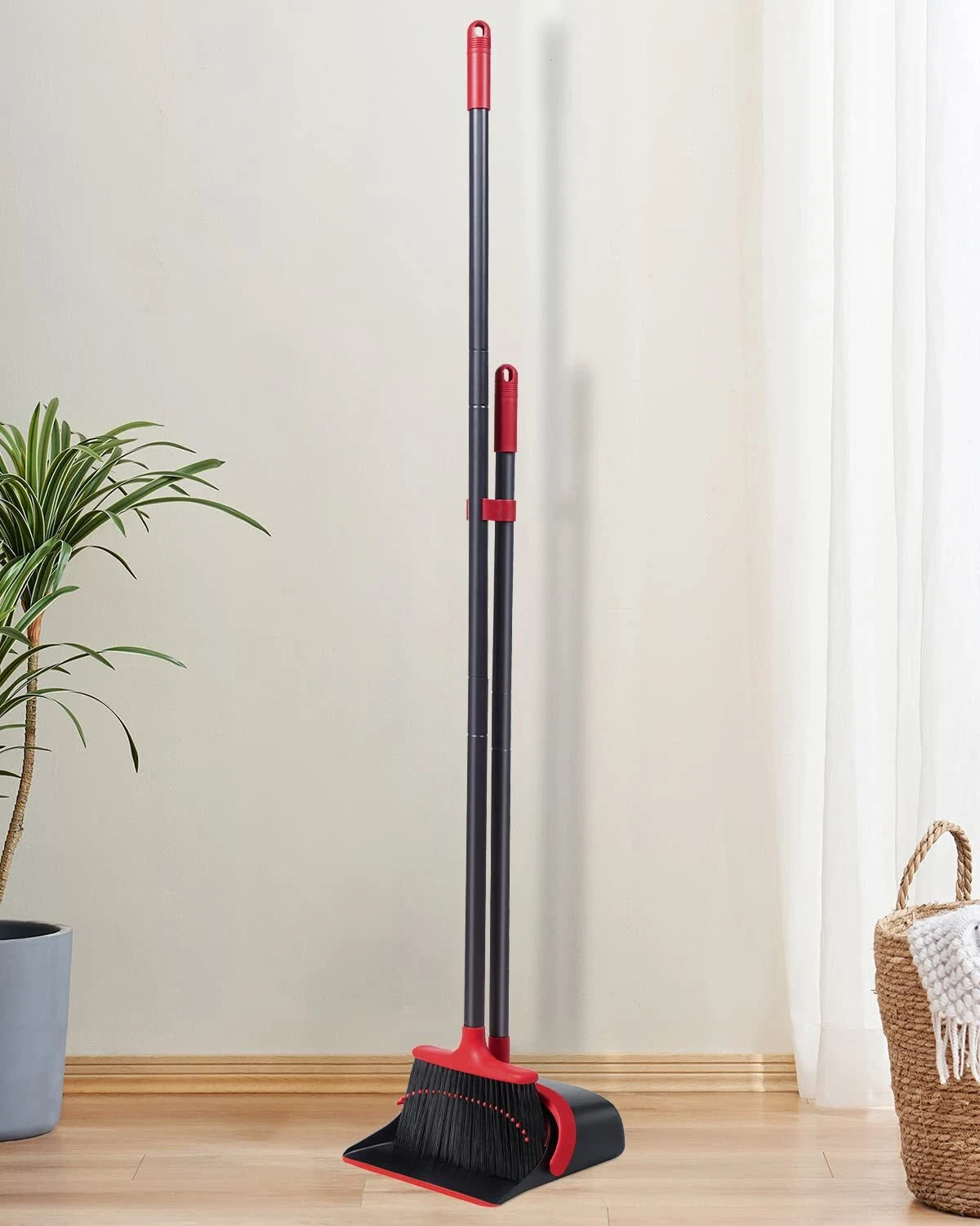 Broom and Dustpan Set for Home, Upgraded 52’’ Long Handle Broom with Dustpan Com