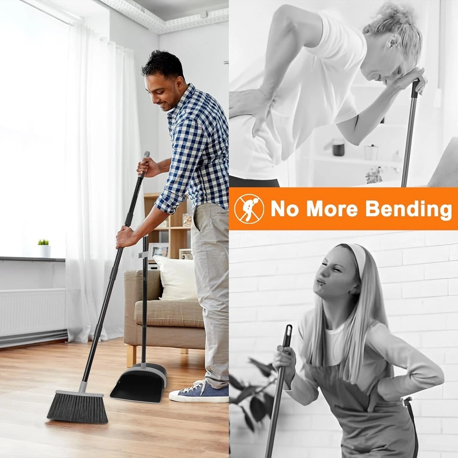 KeFanta Broom and Dustpan Set,Dust Pan with Long Handle,52”Broom with Stand Up