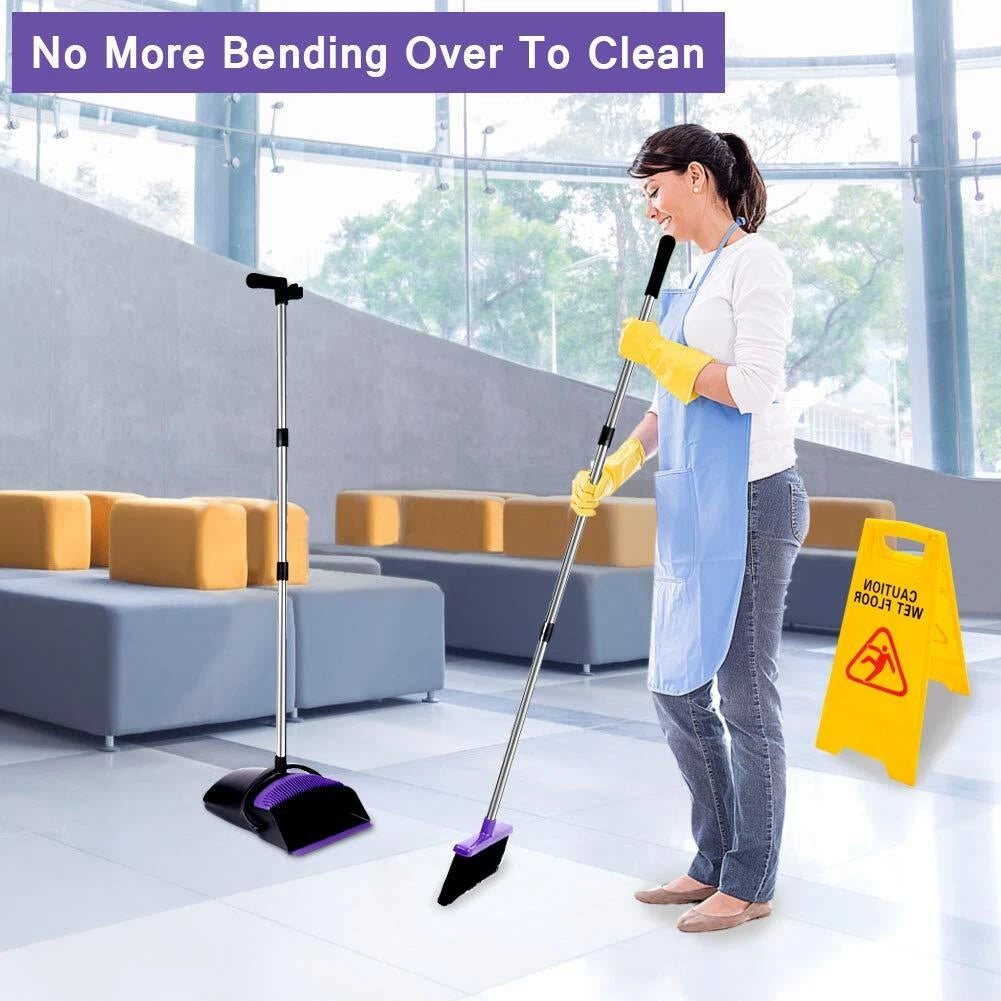 Broom And Dustpan Set Upright Purple Broom With Dustpan Combo Set 51" Long Handl