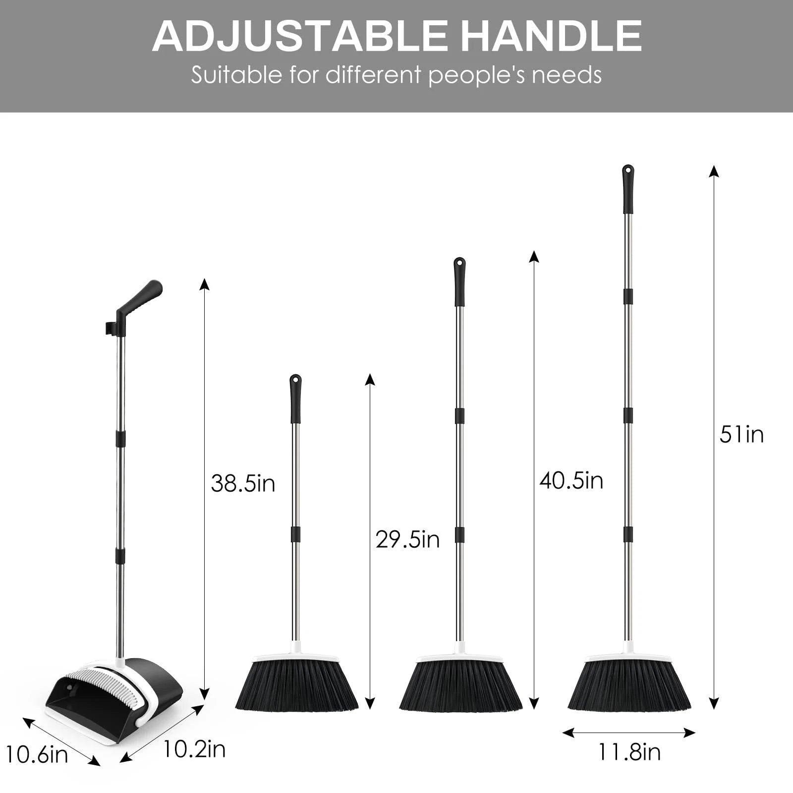 Broom and Dustpan Set for Home, 51-in Long Adjustable Handle Angle Broom and ...