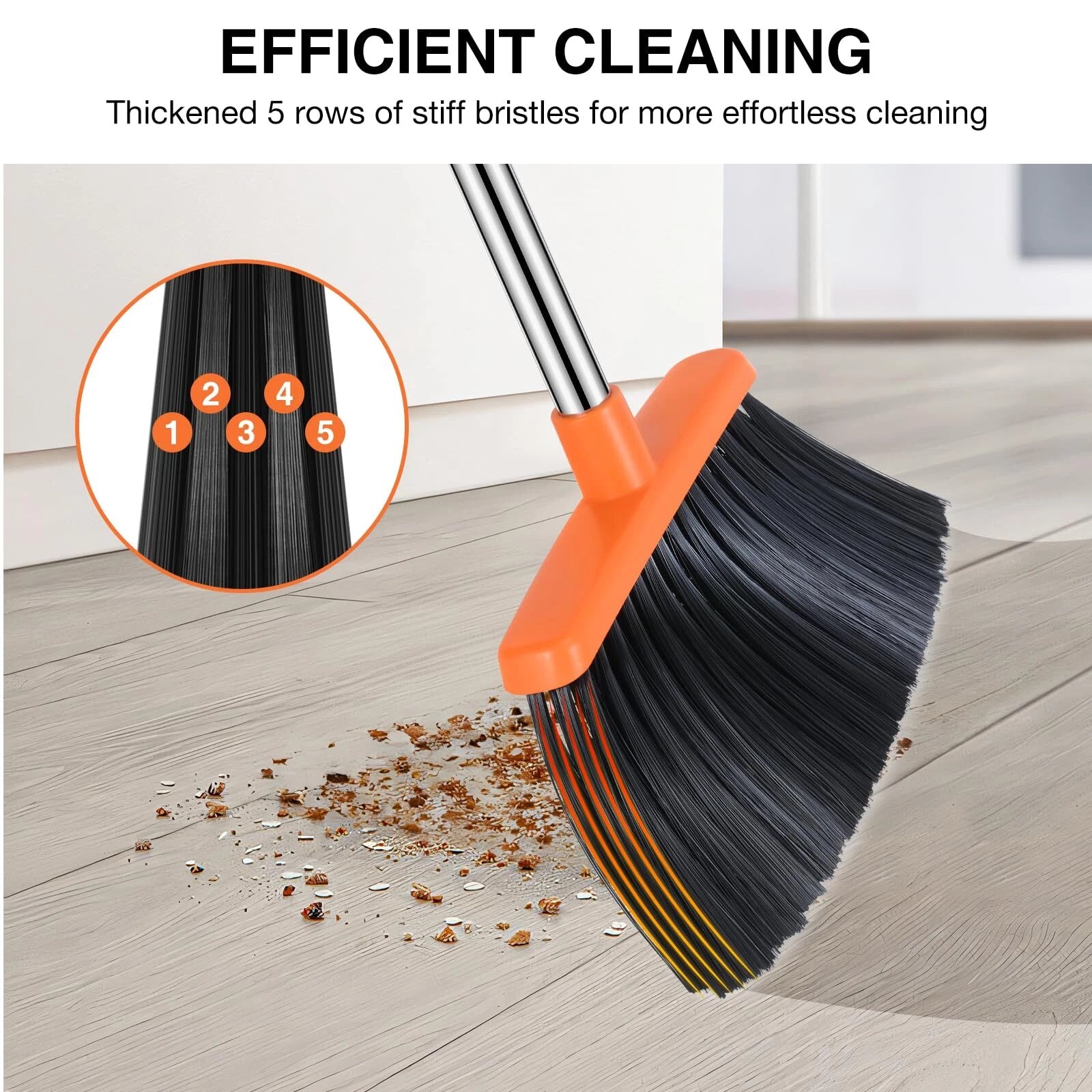 Broom and Dustpan Set 52-in Long Adjustable Handle Broom Dustpan Combo with D...
