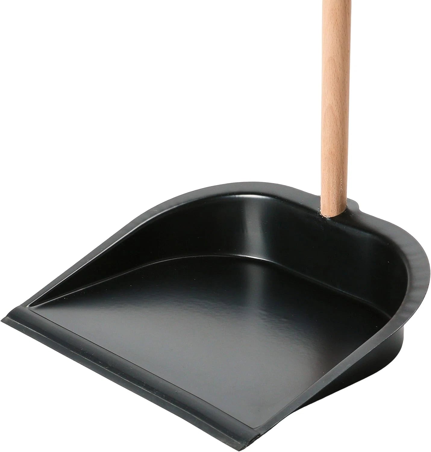 Beech Wood Broom & Standing Metal Dust Pan, Natural & Black