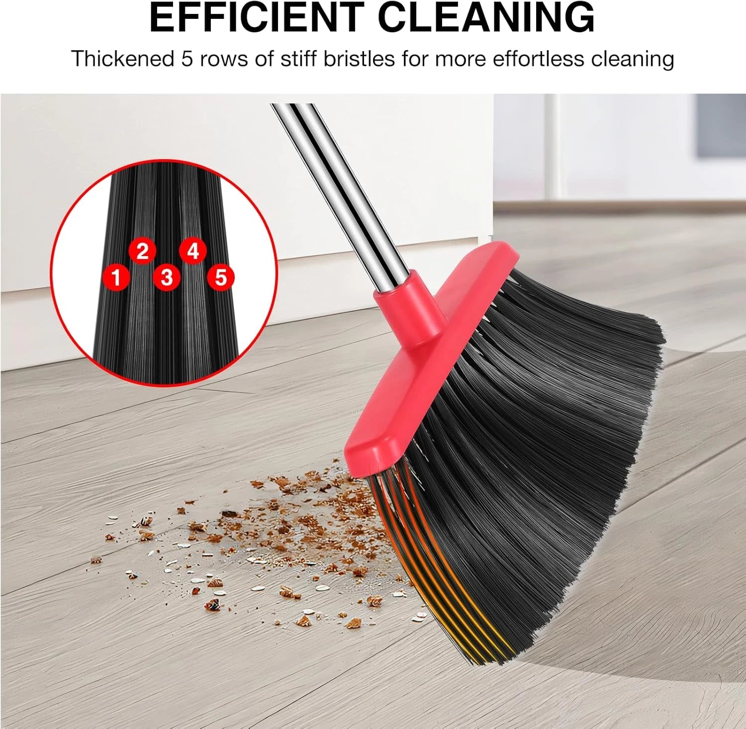 Broom and Dustpan Set, 52-In Long Adjustable Handle Broom Dustpan Combo
