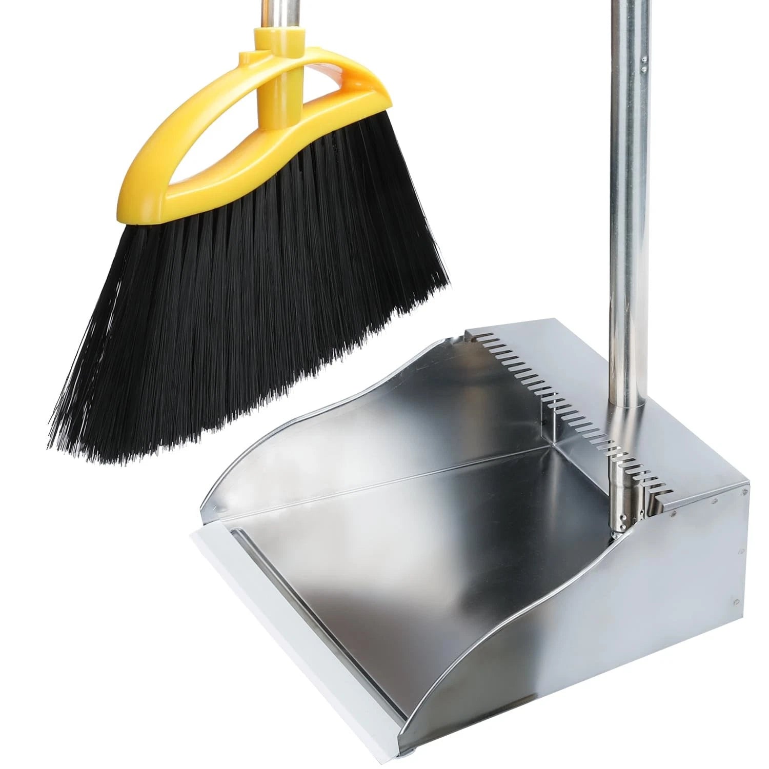 Broom and Dustpan Set for HomeSoft Bristles Indoor Kitchen Broom with Stainle...