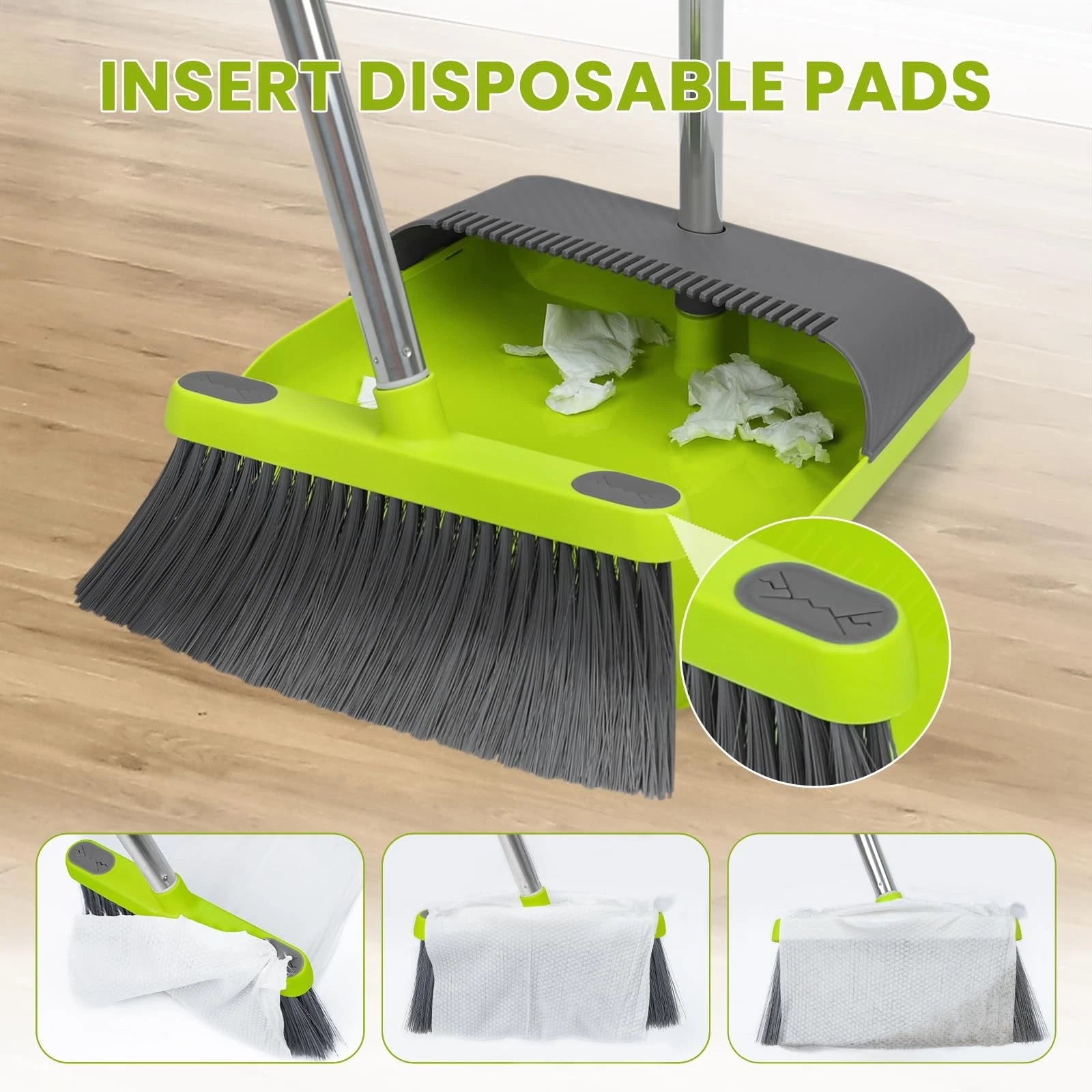 Broom and Standing Dustpan Set 50” Angle Broom with Long Handle Dust Pans for...