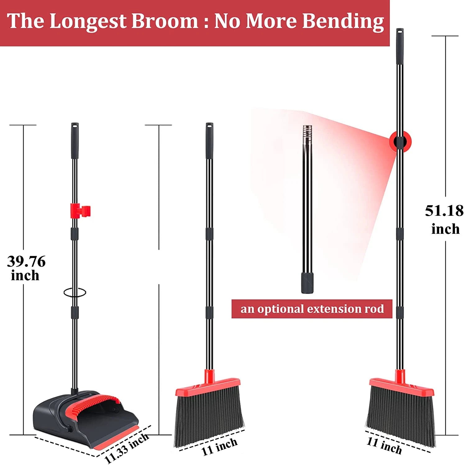Broom and Dustpan Set for Home, Stand up Broom and Dustpan Combo for Office, Ind