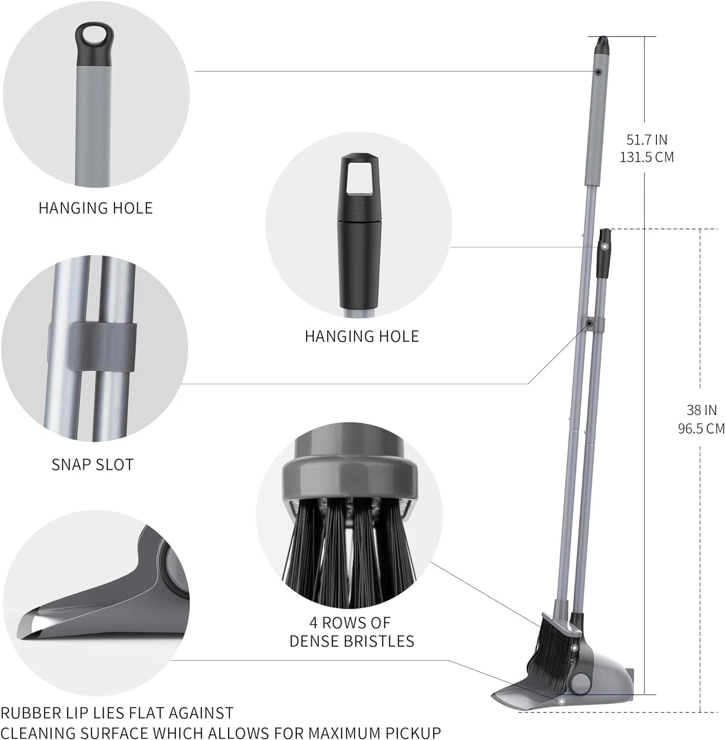 Broom and Dustpan Set with Adjustable Long Handle, Upright Combo for Floor, Clea