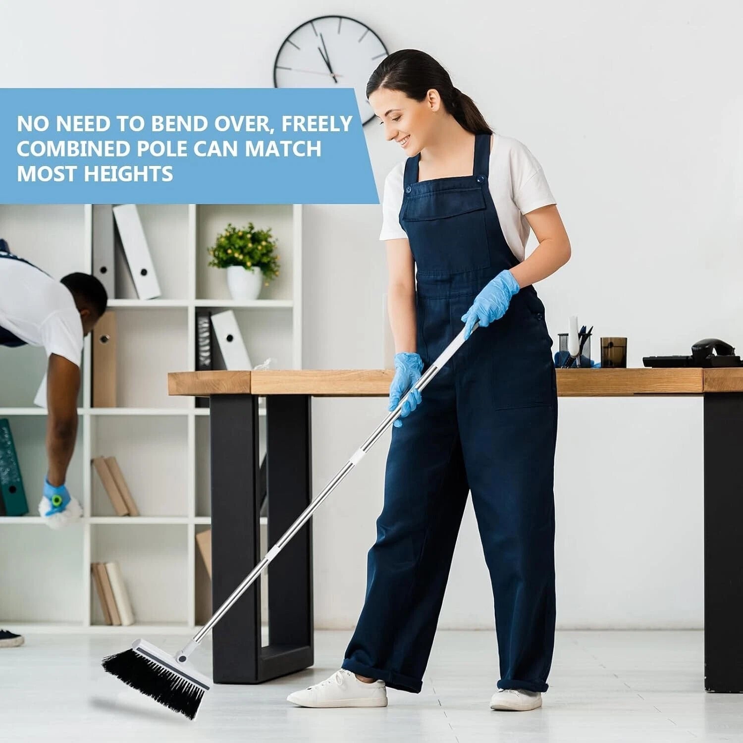 3-in-1 Broom & Dustpan Set with Long Handle - Home Cleaning Tools Sturdy Comb