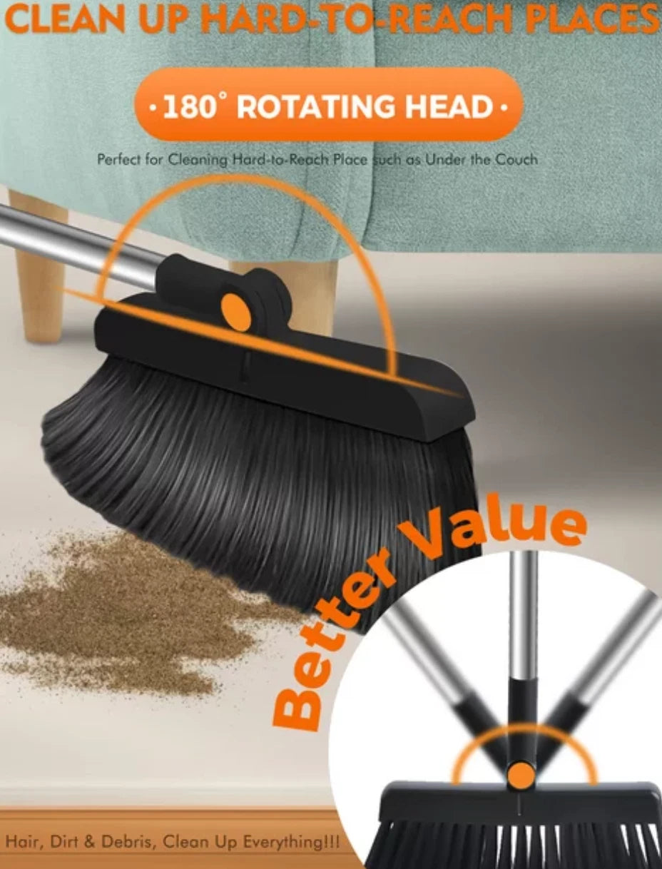 BIMZUC Broom and Dustpan Set for Home, Steel Dust Pan with 56.9" Long