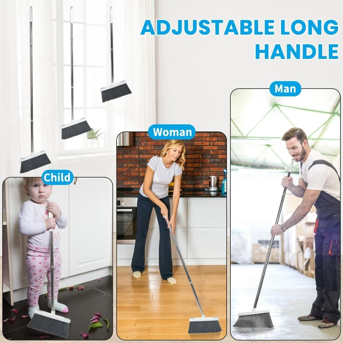 50" Stand-Up Broom & Dustpan Set – Ergonomic 20° Angled Design for Home & Office