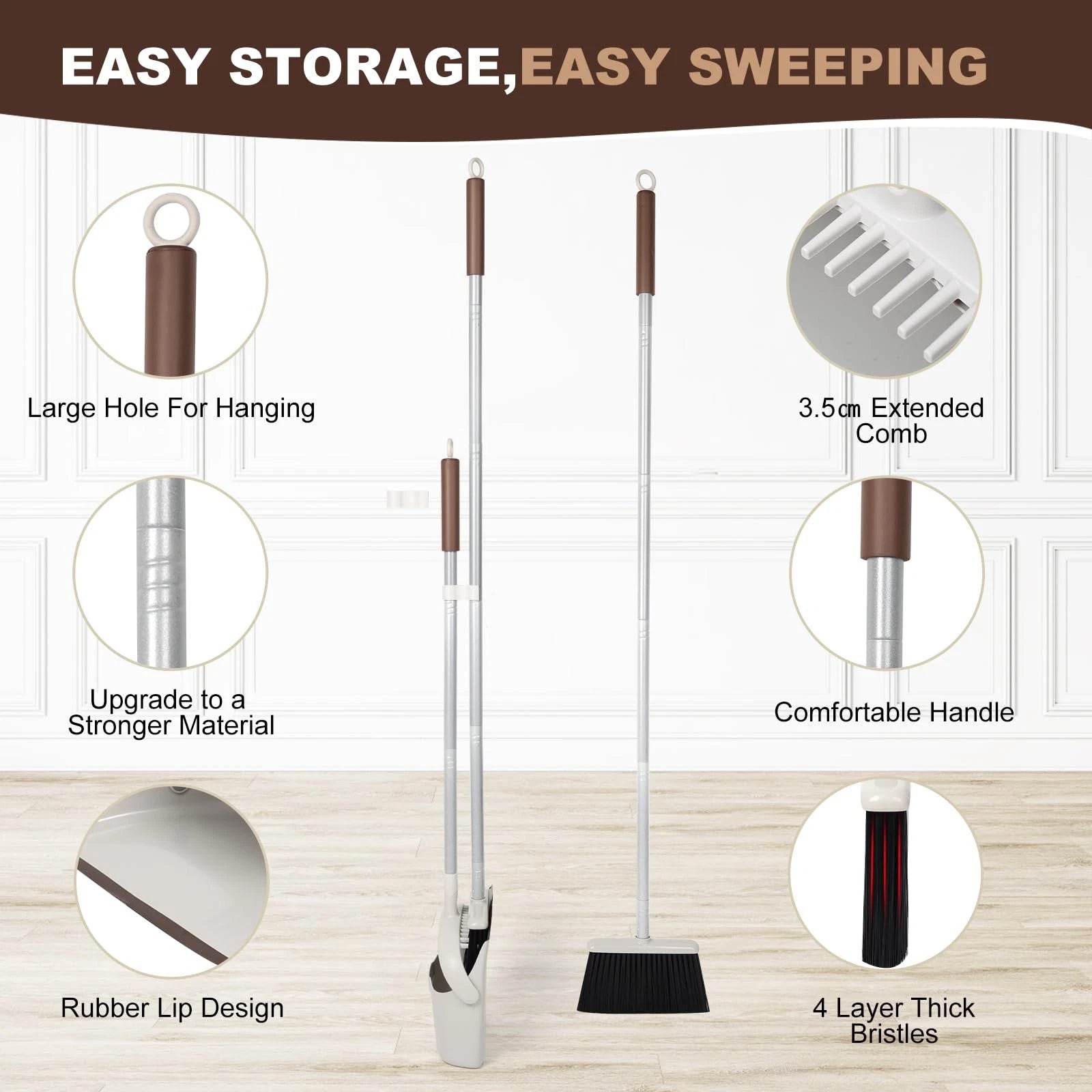54" Long Handled Broom and Dustpan Set - Perfect Dust Pan and Brush Combo for...