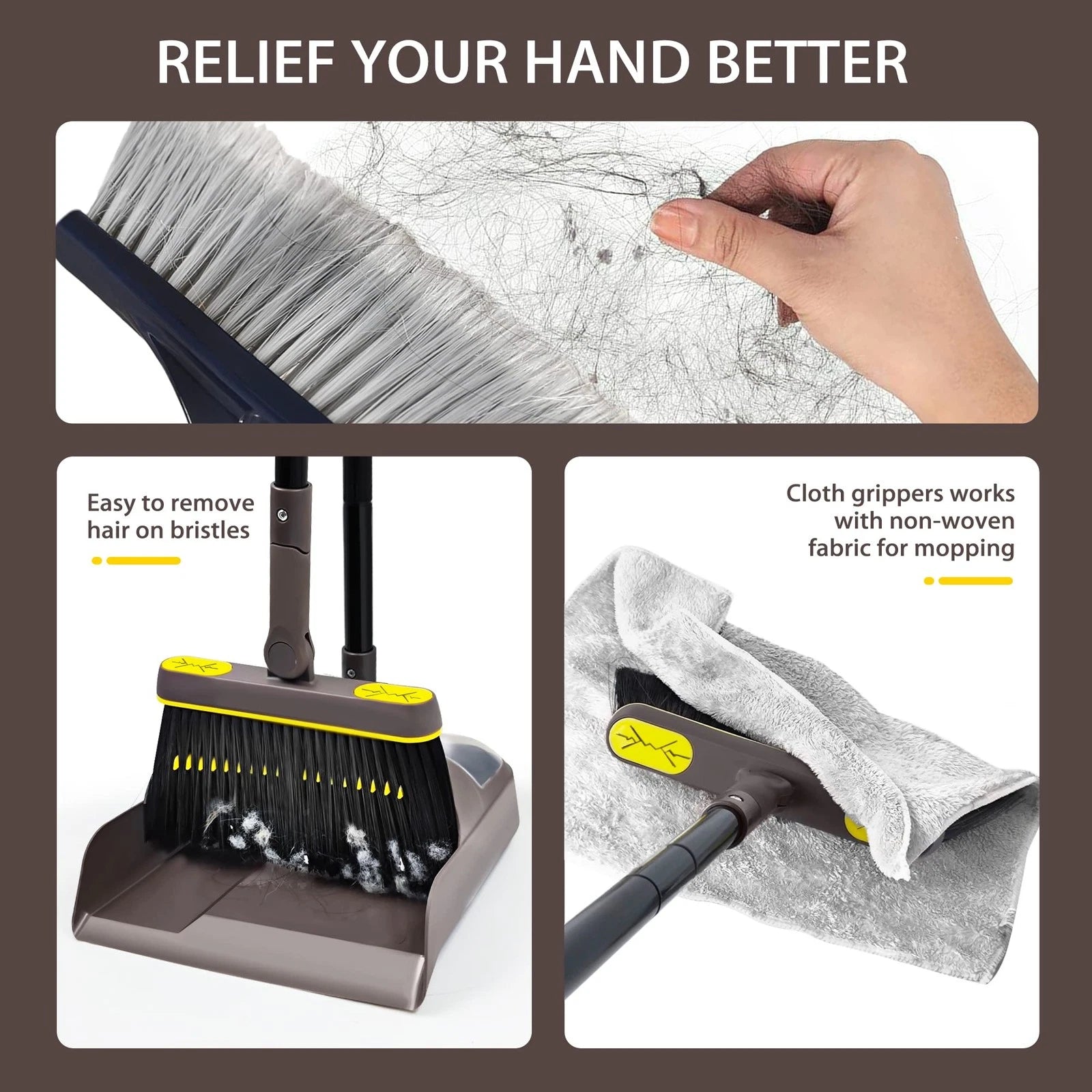 Broom and Dustpan Set for Home with 54 Inches Long Handle Upright Stand Teeth