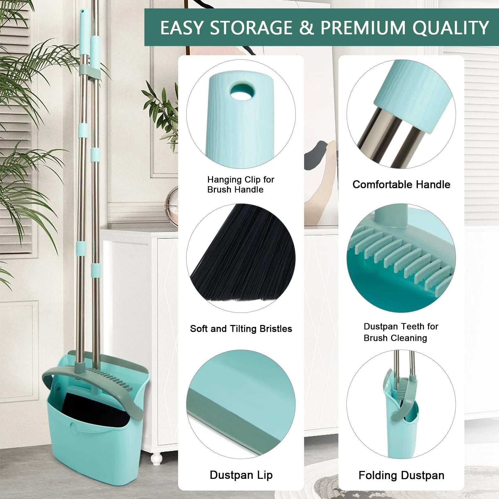 Broom and Dustpan Set Dustpans with Broom Combo for Home Heavy Dust Broom and...
