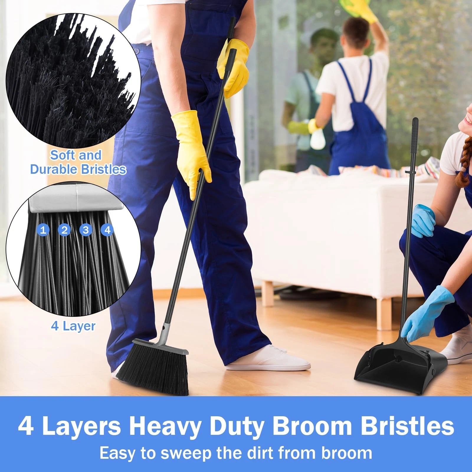 6 Set Broom with Dustpan Combo Set with 54 Inch Long Handle Commercial Lobby ...