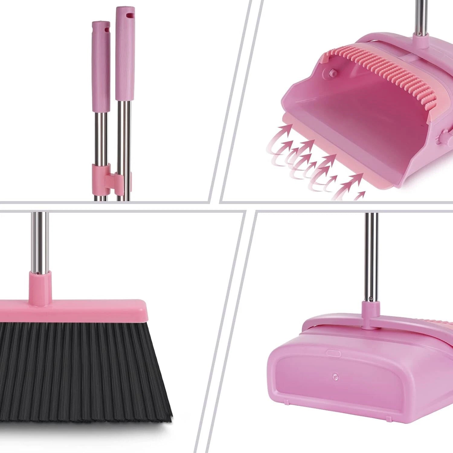 Broom and Dustpan Set for Home, Office, Indoor&Outdoor Pink