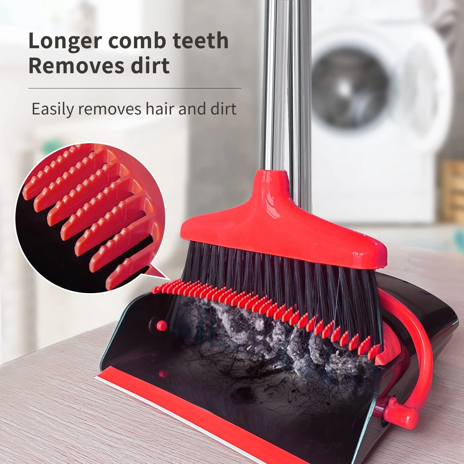 Broom and Dustpan Set 54" Long Handle Home Cleans Collapsible Broom with Dust...