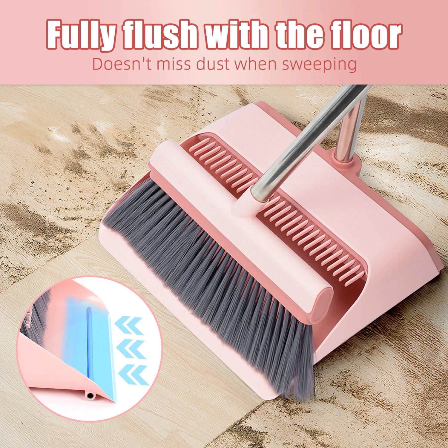 Broom and Dustpan Set with Dustpan Teeth Self Cleaning