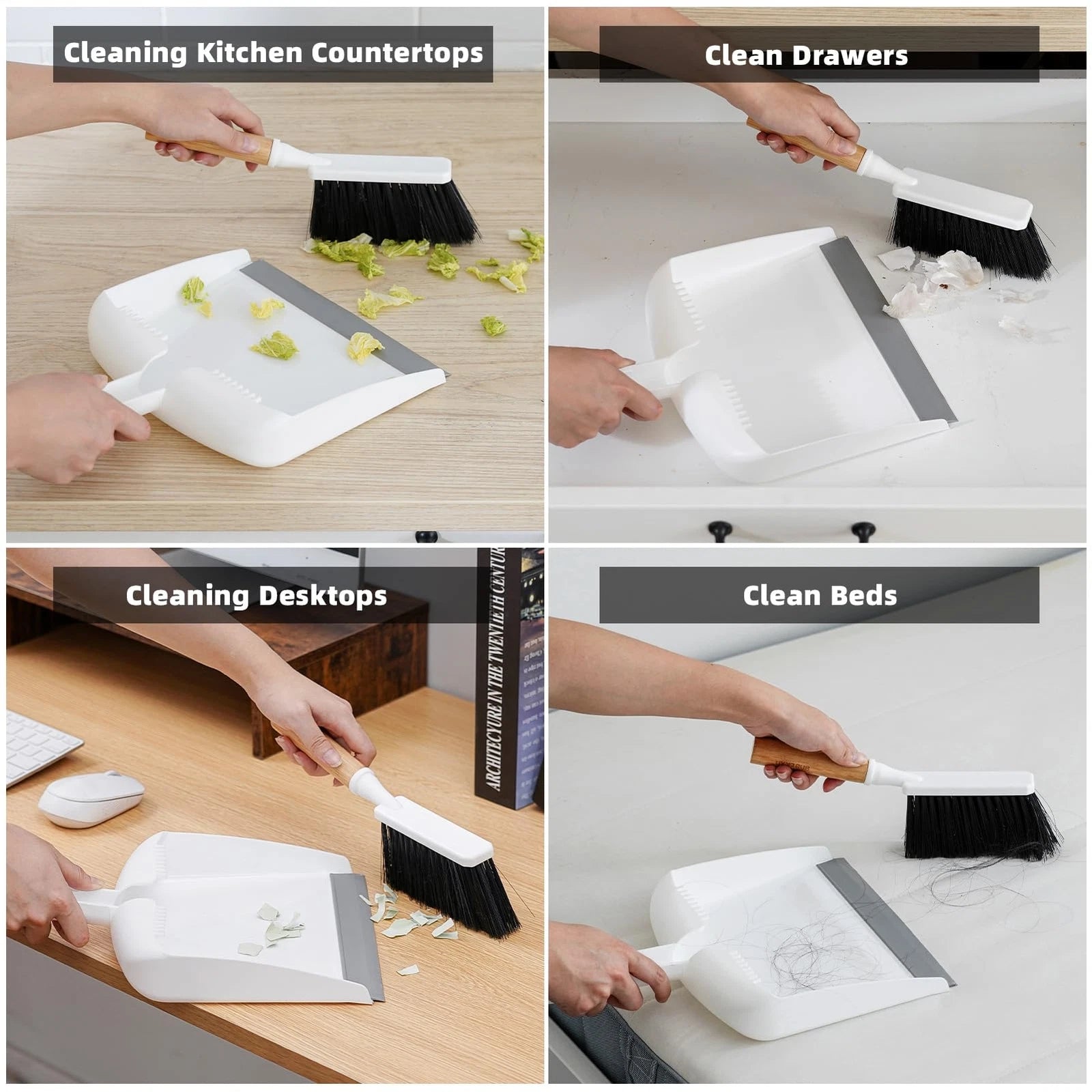 Dustpan and Brush Set with Bamboo Handle, Hand Mini Broom and Dustpan Set, Small