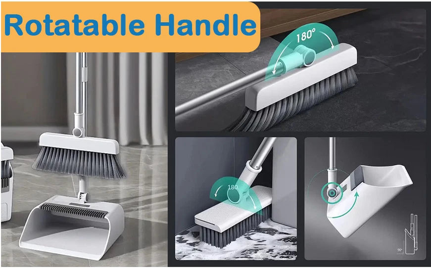 Broom with Dustpan Combo Set, 3 in 1 for Sweeping Indoor and Push Broom Outdoor