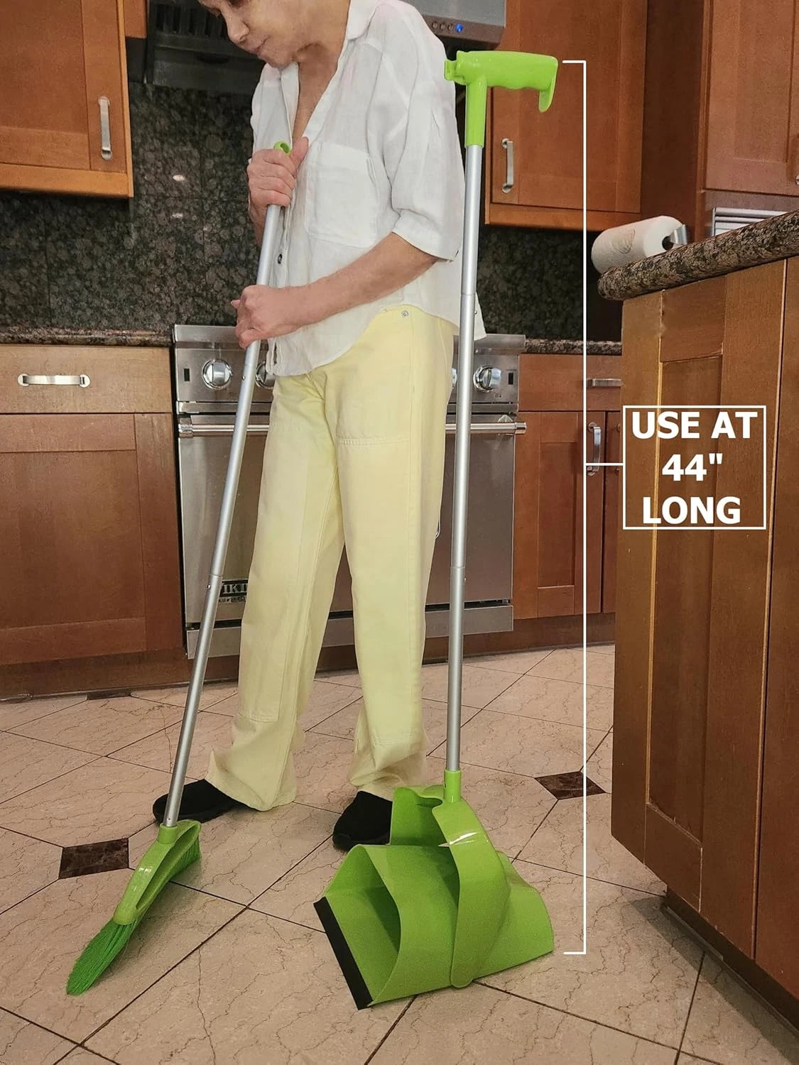 Broom and Dustpan Set for Home, Angled Broom and Upright Dustpan with Extendable