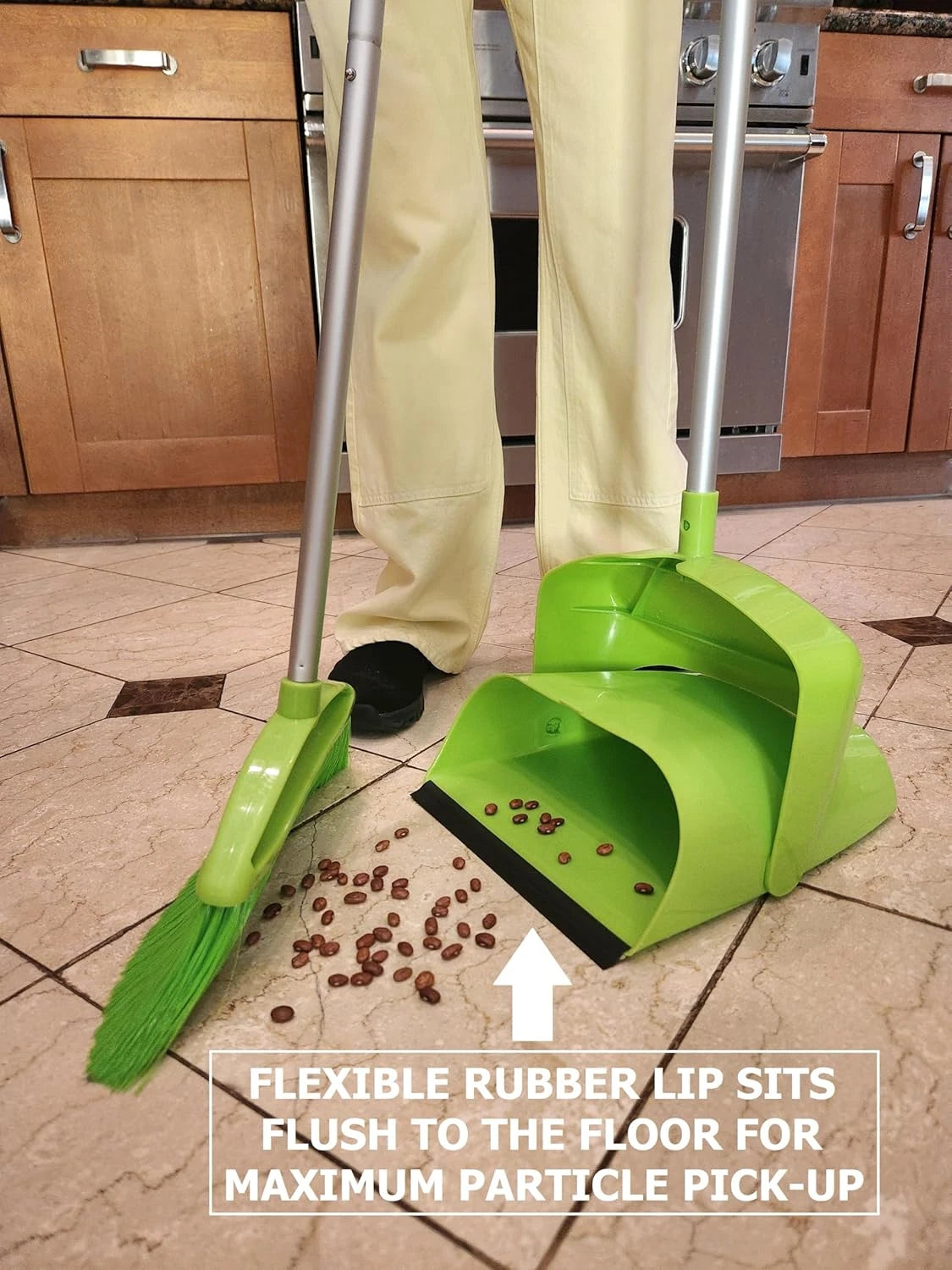 Broom and Dustpan Set for Home, Angled Broom and Upright Dustpan with Extendable