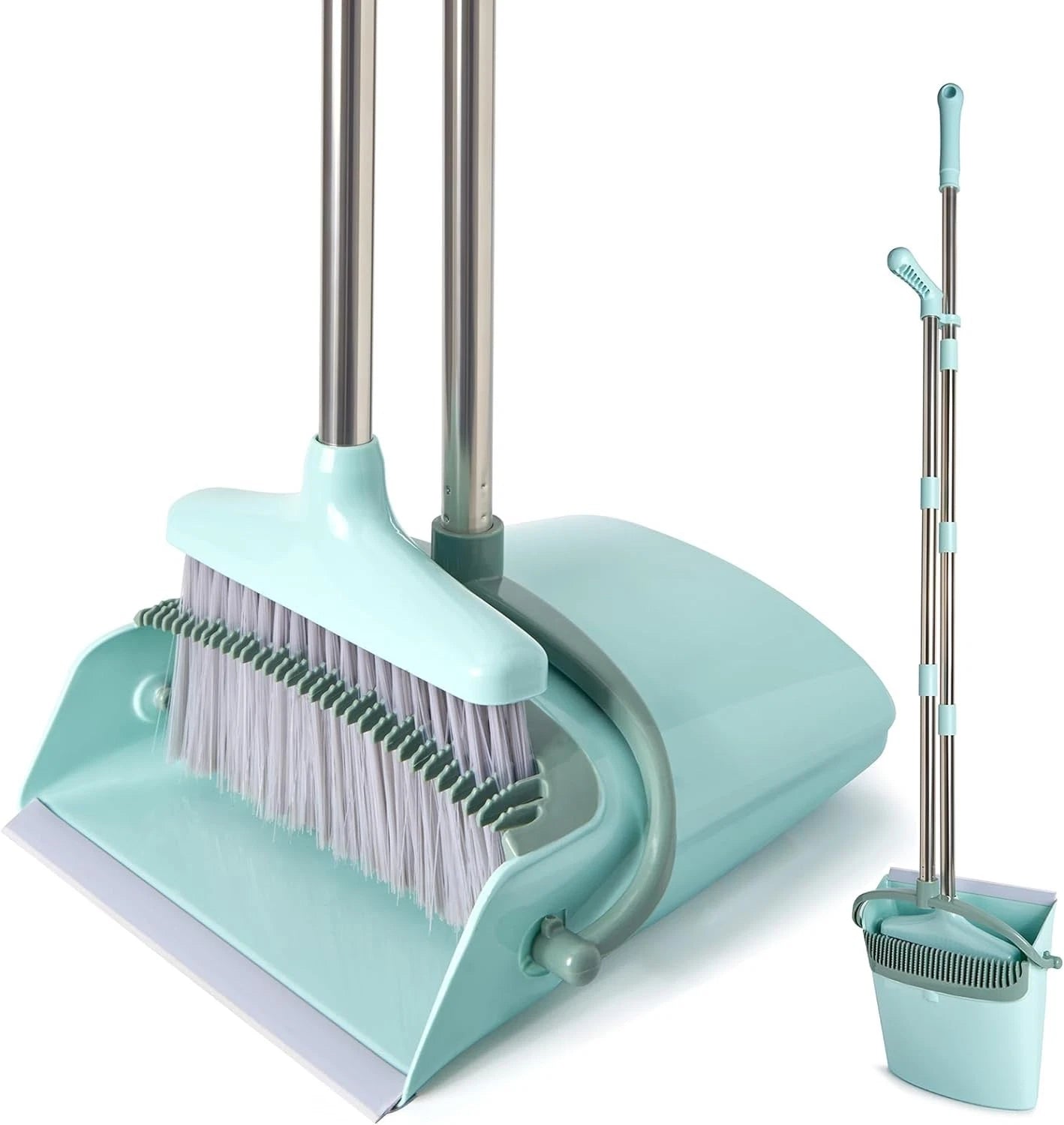 Broom and Dustpan Set 55" Long Handle Indoor Sweeping Combo Blue Green