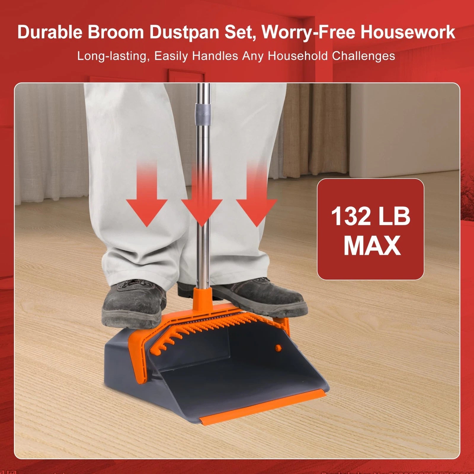 Broom And Dustpan Set Large Brooms And Dust Pans With 51'' Long Handle Upright B