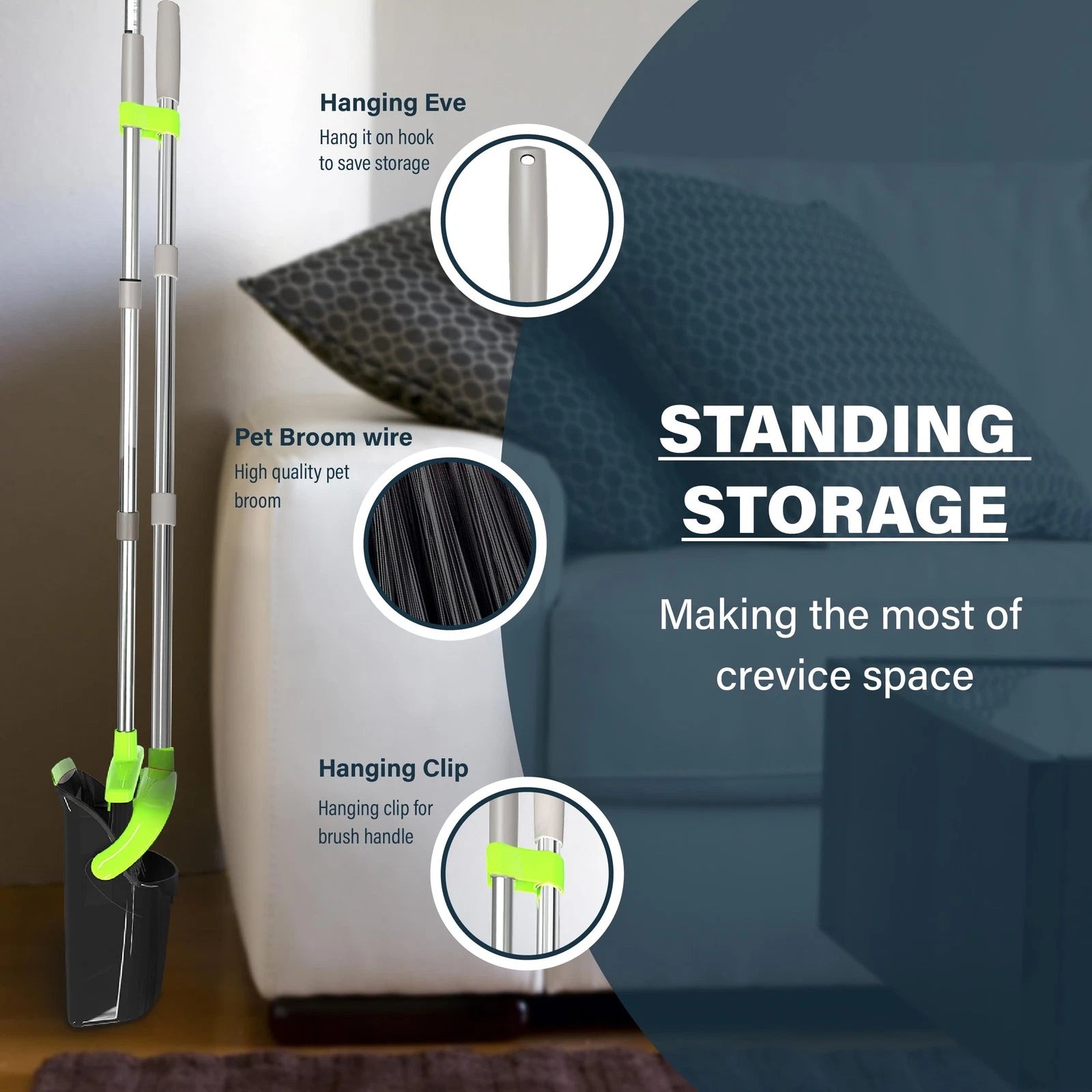 Broom and Dustpan Set 55", Long Adjustable Stainless Steel Handle, Upright, L...
