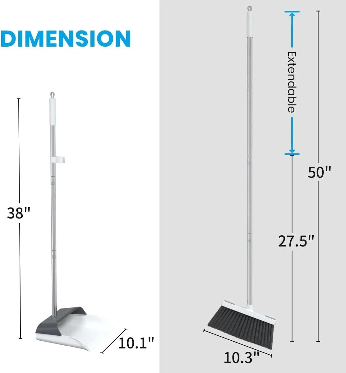50" Stand-Up Broom & Dustpan Set – Ergonomic 20° Angled Design for Home & Office