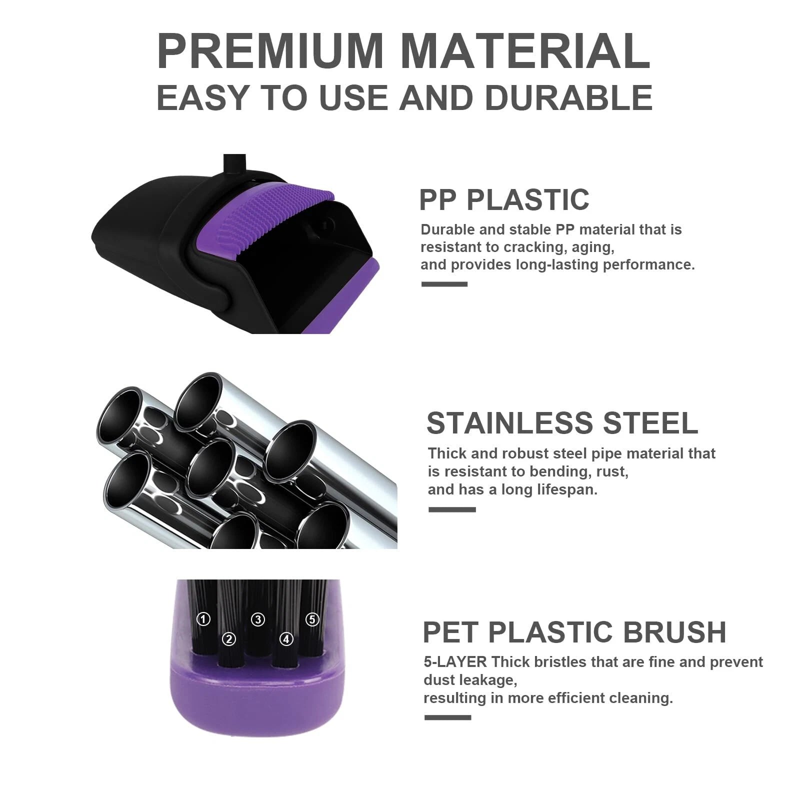 Broom And Dustpan Set Upright Purple Broom With Dustpan Combo Set 51" Long Handl