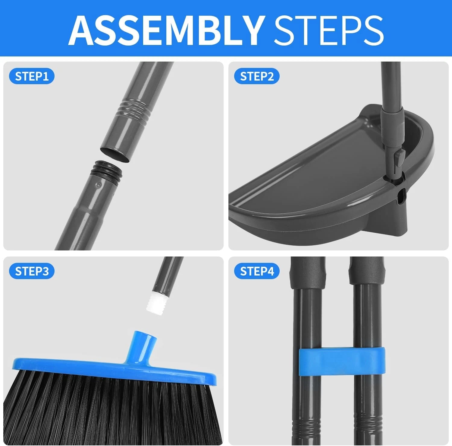 Broom and Dustpan Set ,Long Handle Broom with Upright Standing Dust Pan for Indo