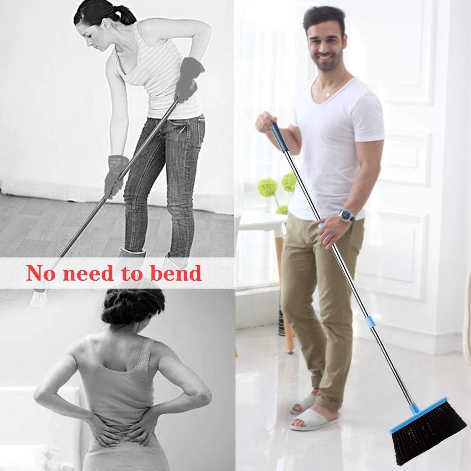 Broom and Dustpan Set for Home 2024 Indoor with Combo Upright Pans Long Handle