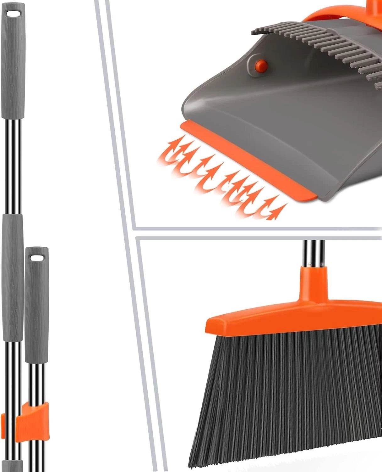 Broom & Dustpan Combo Set - 50.6" Long Handle, Upright, 4X More Pet Hair Removal