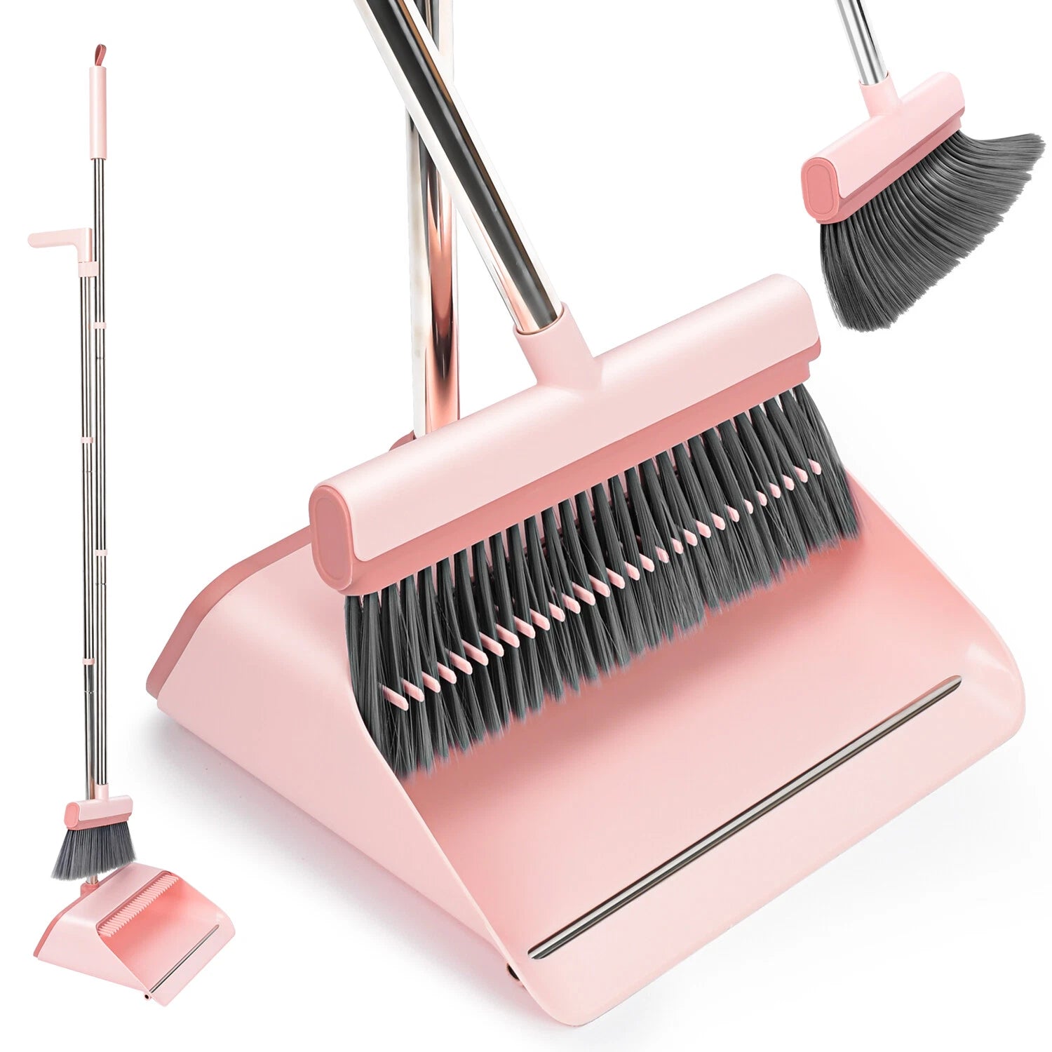 Broom and Dustpan Set with Dustpan Teeth Self Cleaning