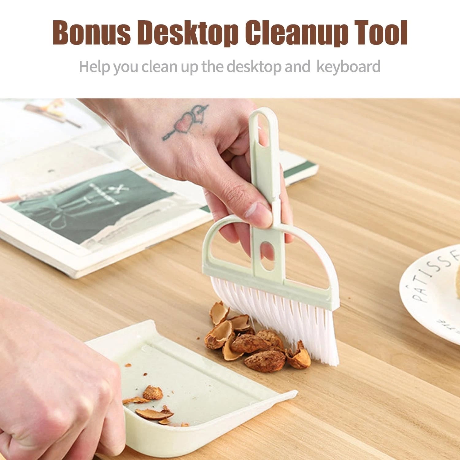 Broom and Dustpan Set with Long Handle Windproof Stand Up Combo Beige