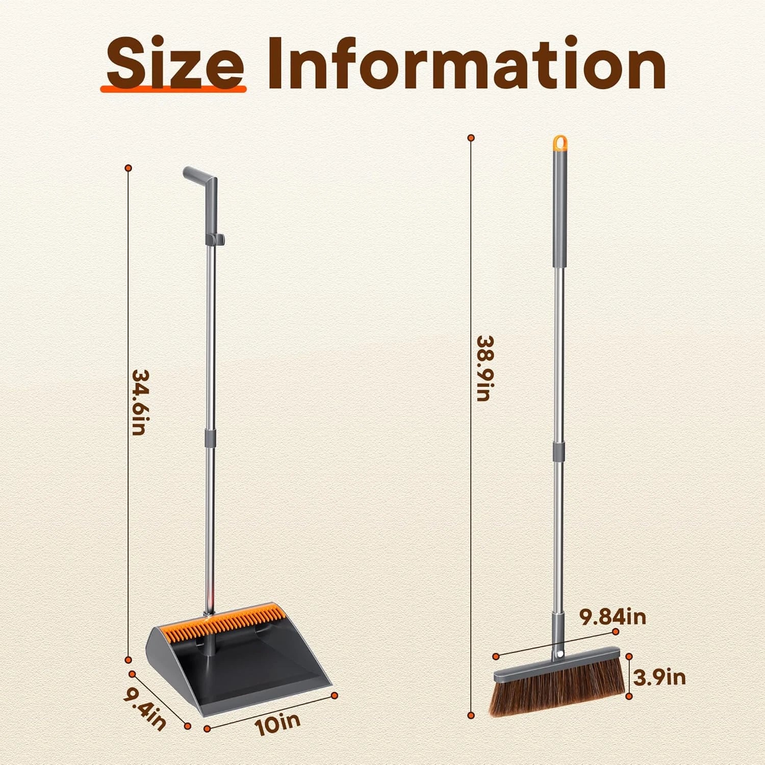 Broom and Dustpan Set with Cleaning Teeth 180° Rotating Upright Broom for Effort