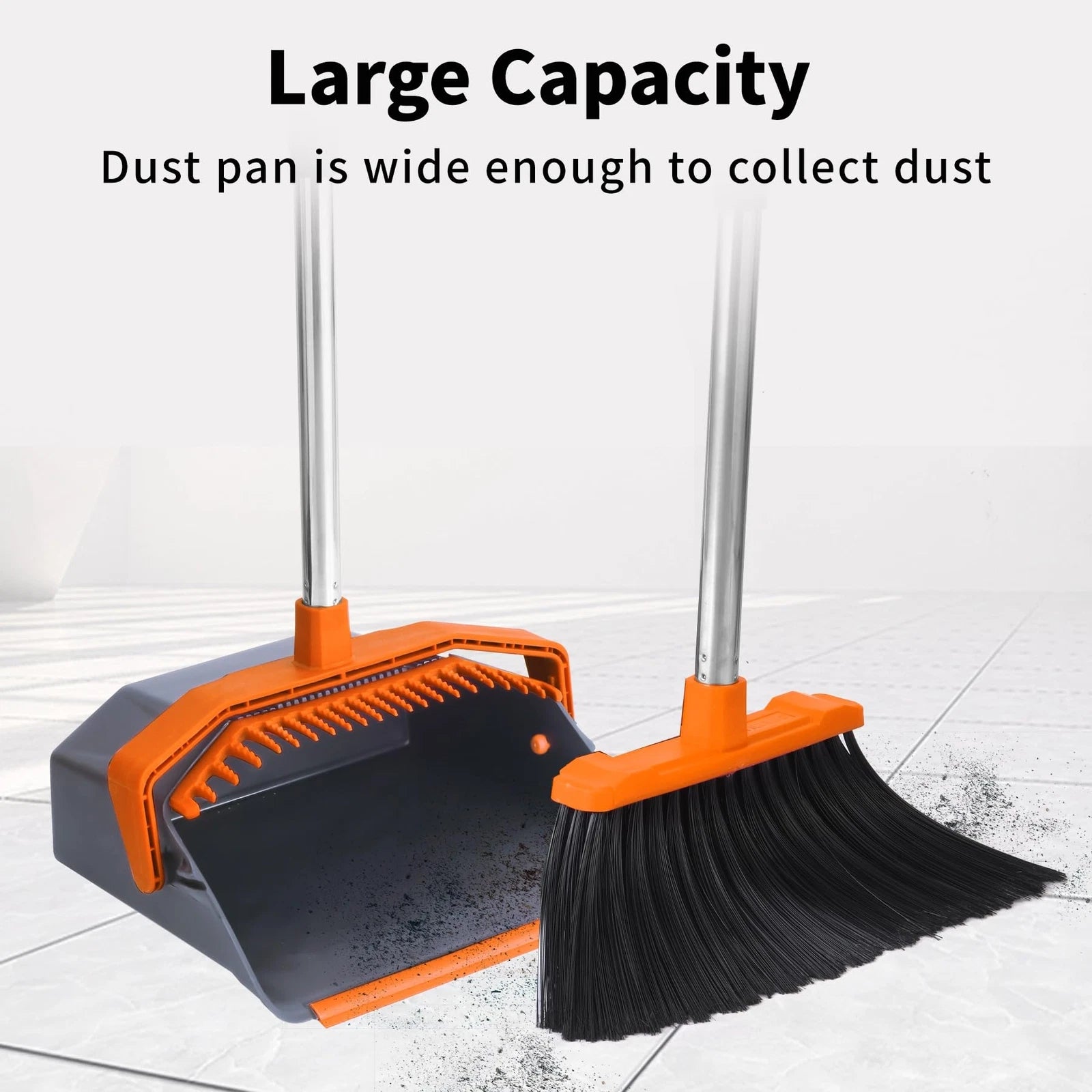 Broom And Dustpan Set Large Brooms And Dust Pans With 51'' Long Handle Upright B