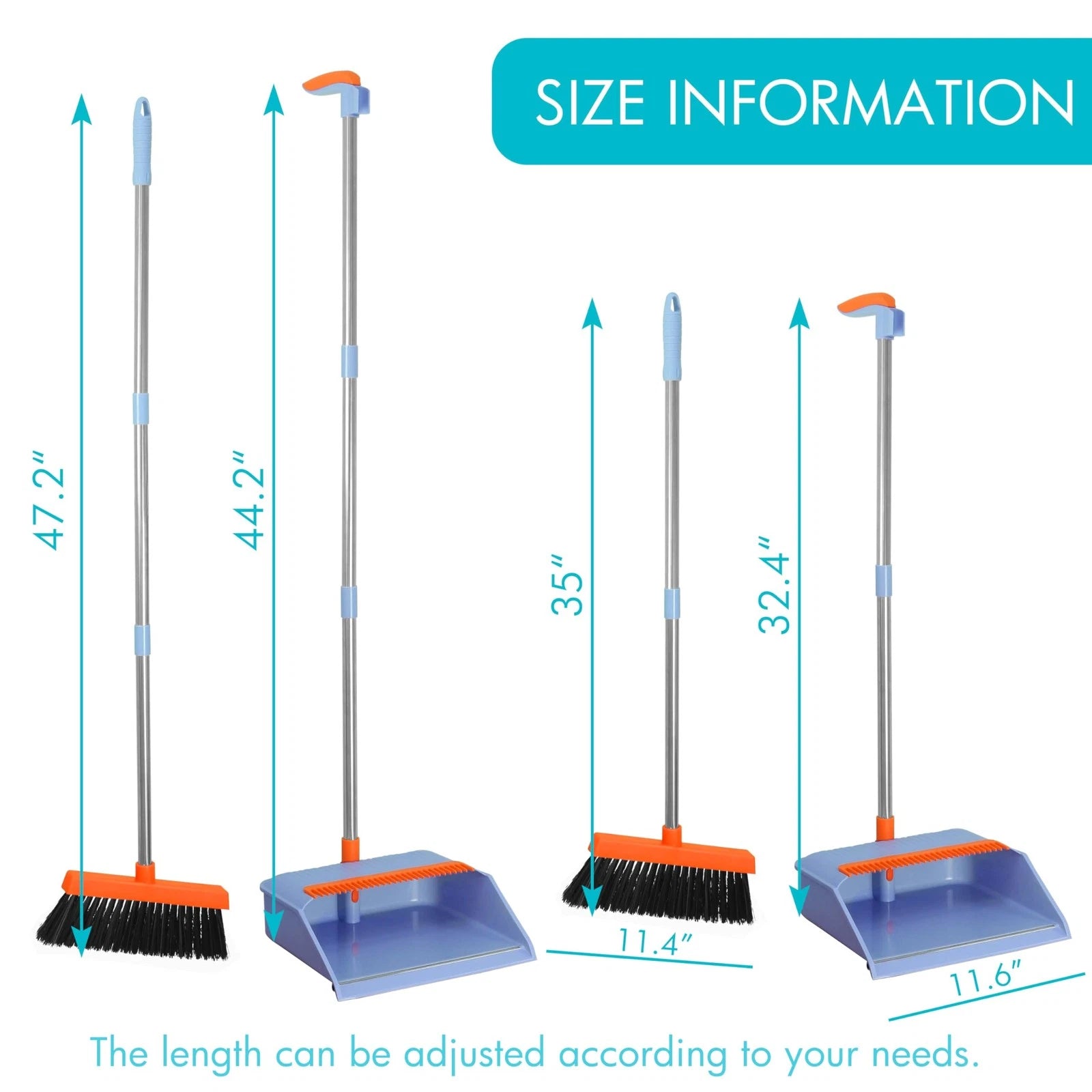 2-Pack Broom and Dustpan Set for Sweeping Indoor, Broom Dustpan with 48" Long...