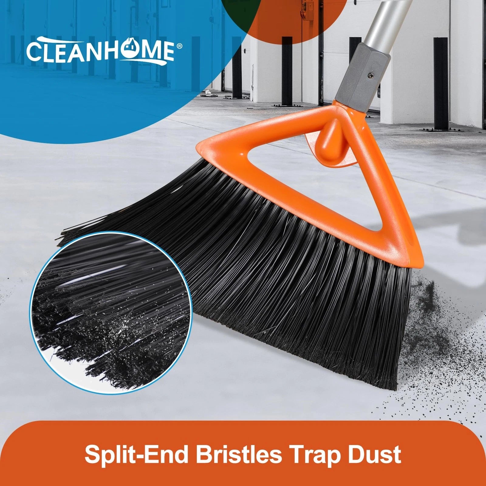 Heavy Duty Outdoor Broom & Dustpan Set Long Handle Split-End Bristles