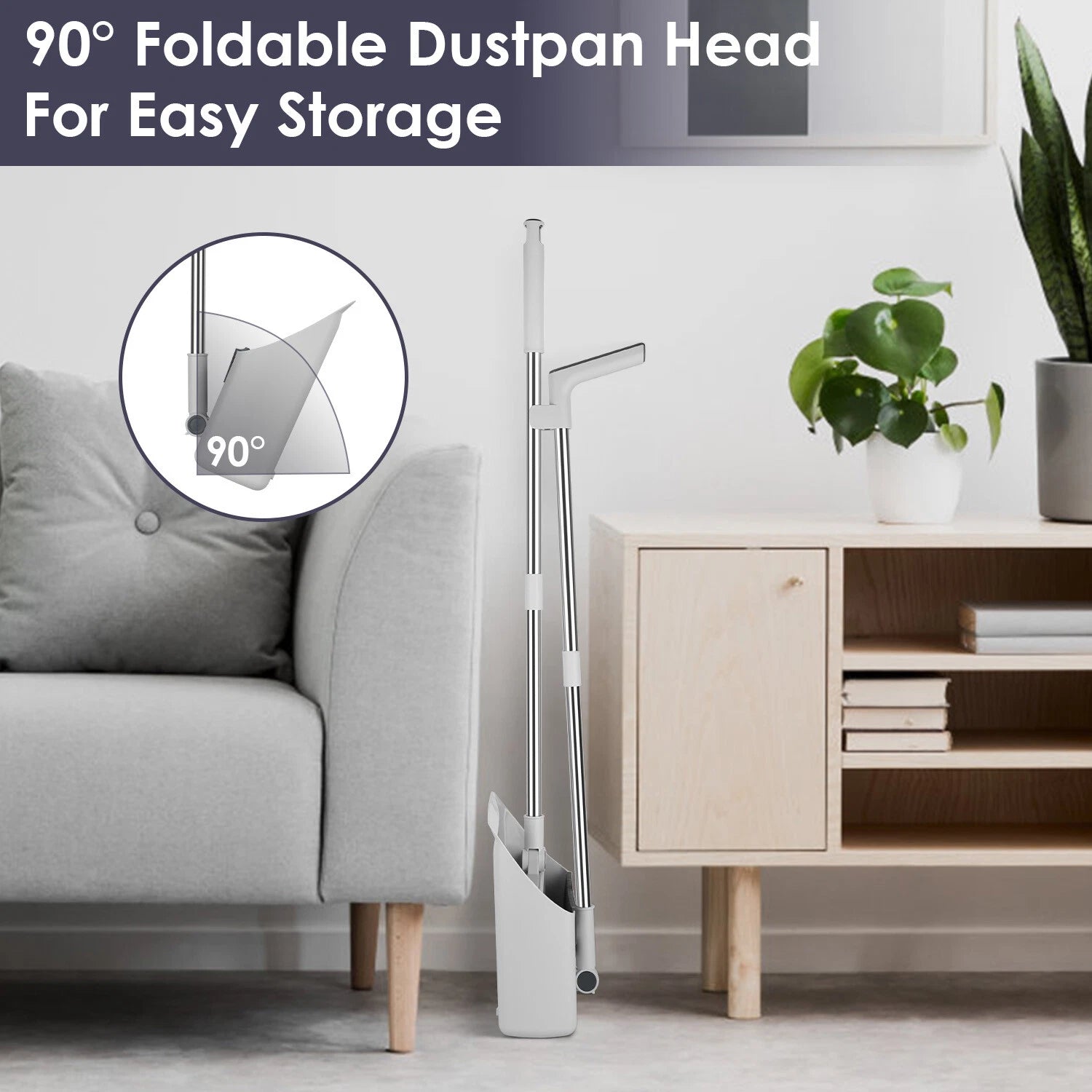 Broom & Dustpan Set W/ Squeegee for Home Upgrade 4 In 1 Upright Stand Up DustPan