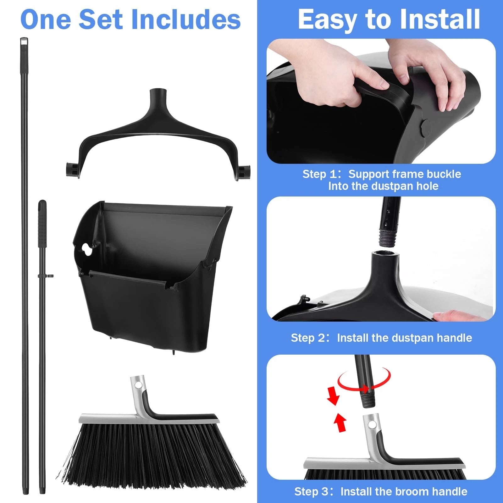 6 Set Broom with Dustpan Combo Set with 54 Inch Long Handle Commercial Lobby ...