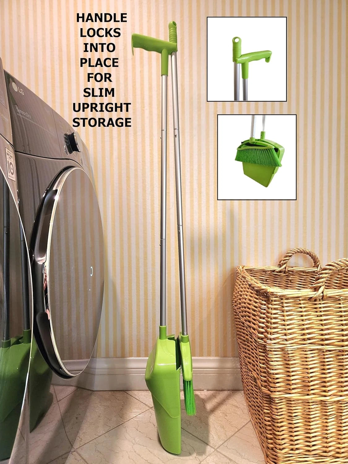 Broom and Dustpan Set for Home, Angled Broom and Upright Dustpan with Extendable