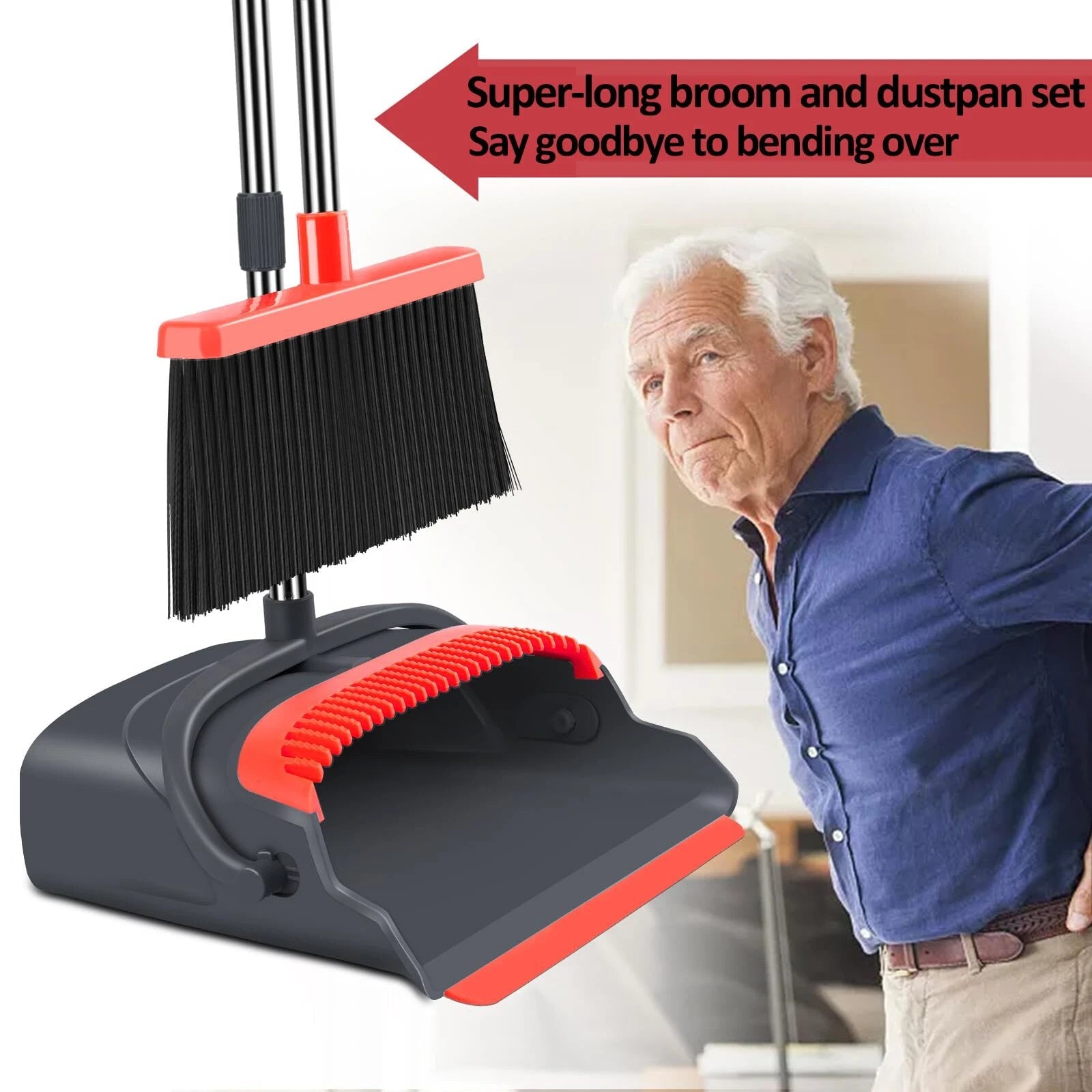 Broom And Dustpan Set For Home Stand Up Broom And Dustpan Combo For Office Indoo
