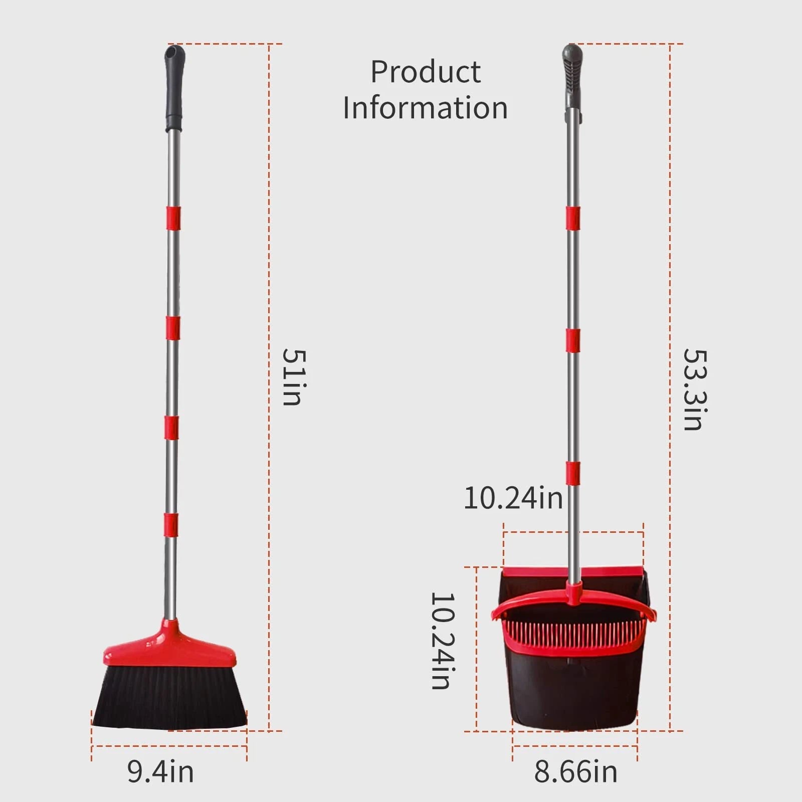 Broom and Dustpan Set 54" Long Handle Home Cleans Collapsible Broom with Dust...