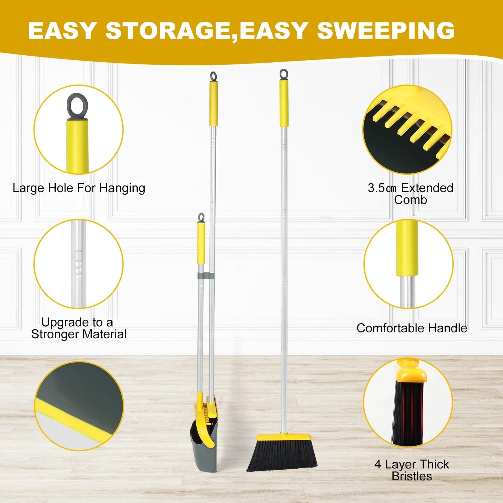 Broom and Dustpan Set with 54 Inch Long Handle - Perfect Dust Pan and Brush C...
