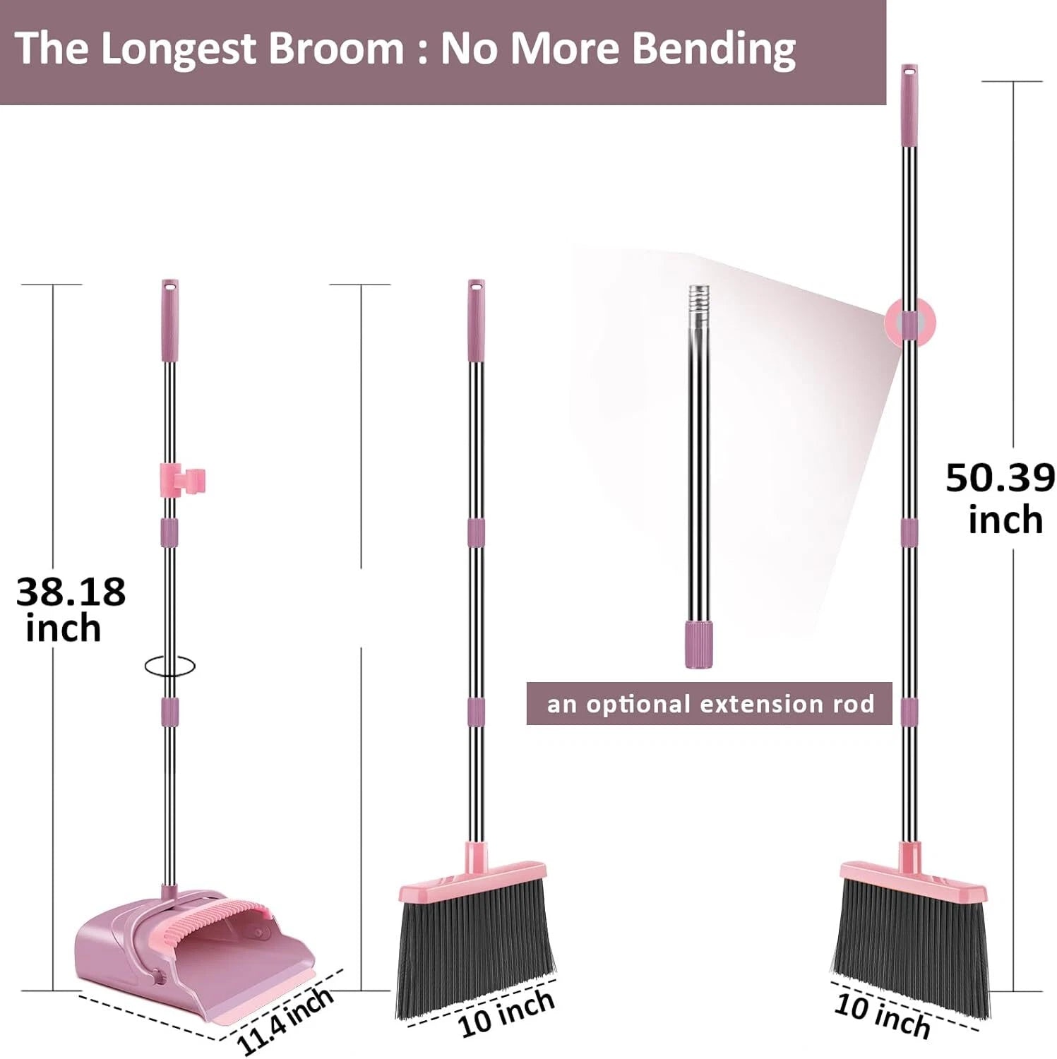 Broom and Dustpan Set for Home, Office, Indoor&Outdoor Pink